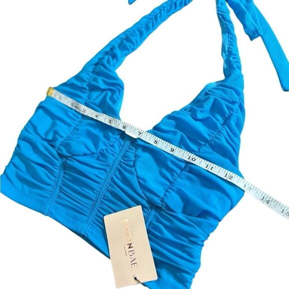 Shein halter top ruched sheer blue size 4 (small) - Picture 4 of 7